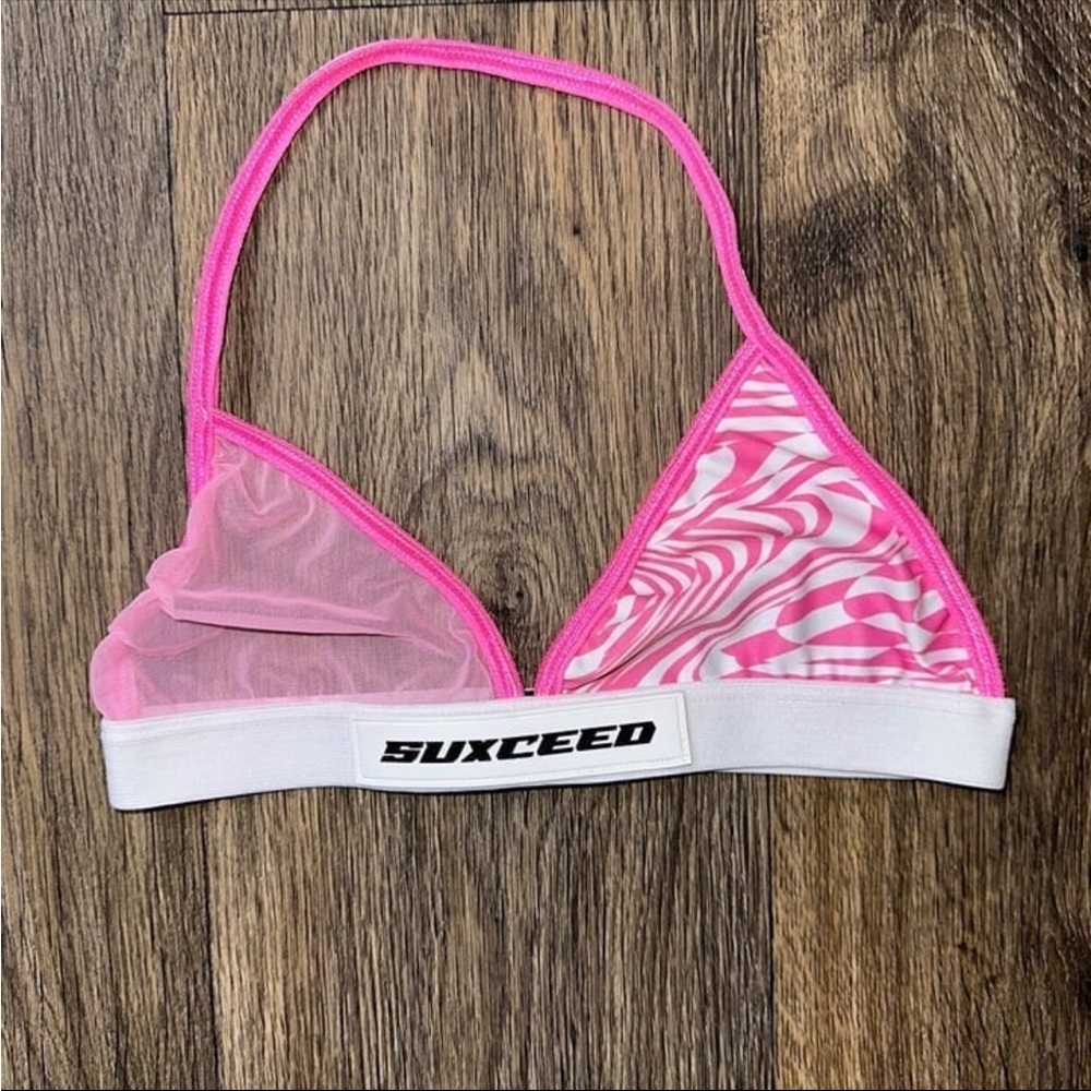 Suxceed Pink and White Triangle Bralette Top